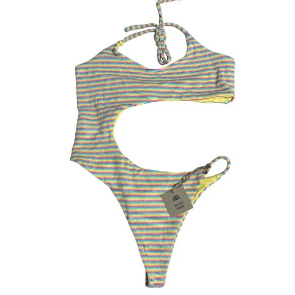 NWOT‎ Toast x Free People Signature Cut Out One Piece Swimsuit, Multi, Sz XL - Picture 1 of 4